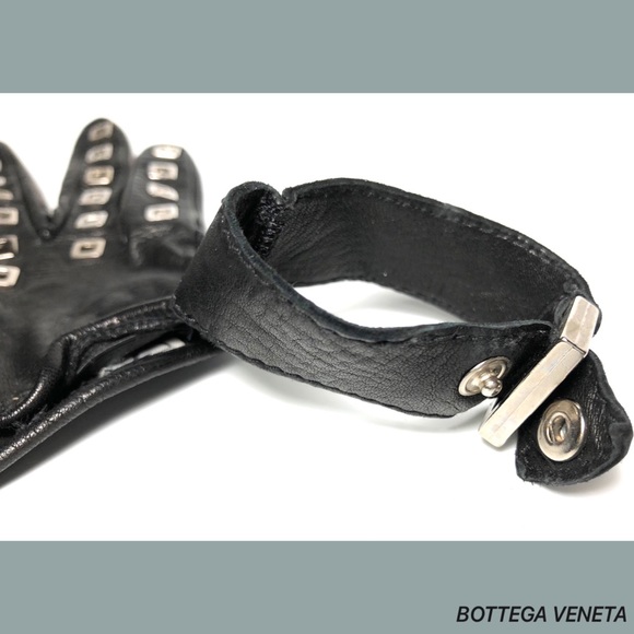 Bottega Veneta Black Red Leather Stud Gloves Size7 - Picture 7 of 8